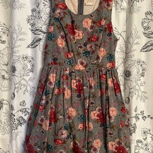 Just Ginger Gray and Red Floral Vintage Dress
